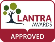 Lantra Awards Approved logo featuring a stylized tree with green circles as foliage on a white and red background, embodying the expertise of a professional tree surgeon in Edinburgh.